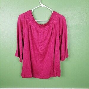 Caslon Women's Fushia Pink Linen off the Shoulders Top Size Medium